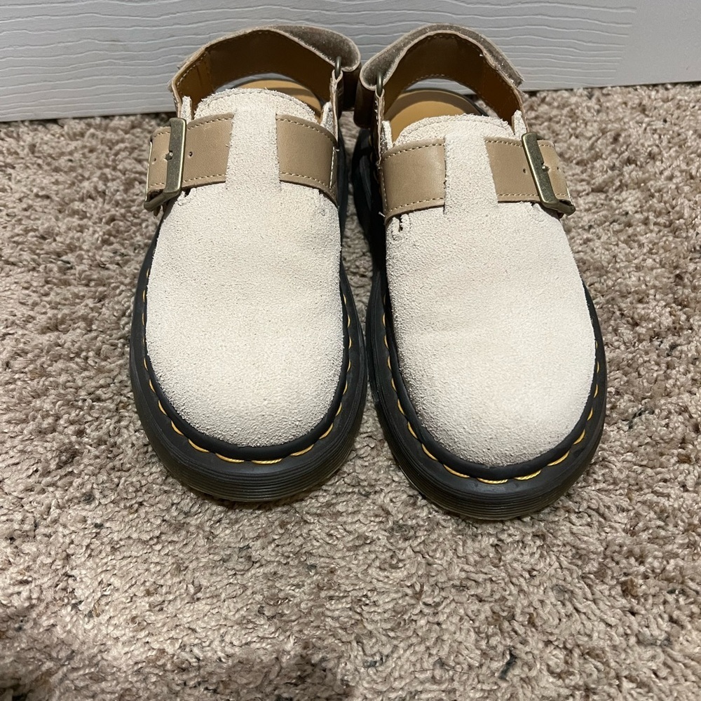 Dr. Martens Jorge II Slingback Mules In Parchment Beige Suede Size 4M/5W